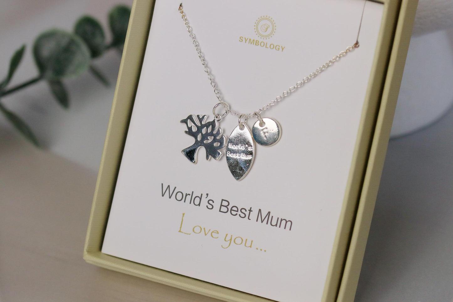 Tree of Life Necklace: Sterling Silver Plated, Birthstone Initial Pendant