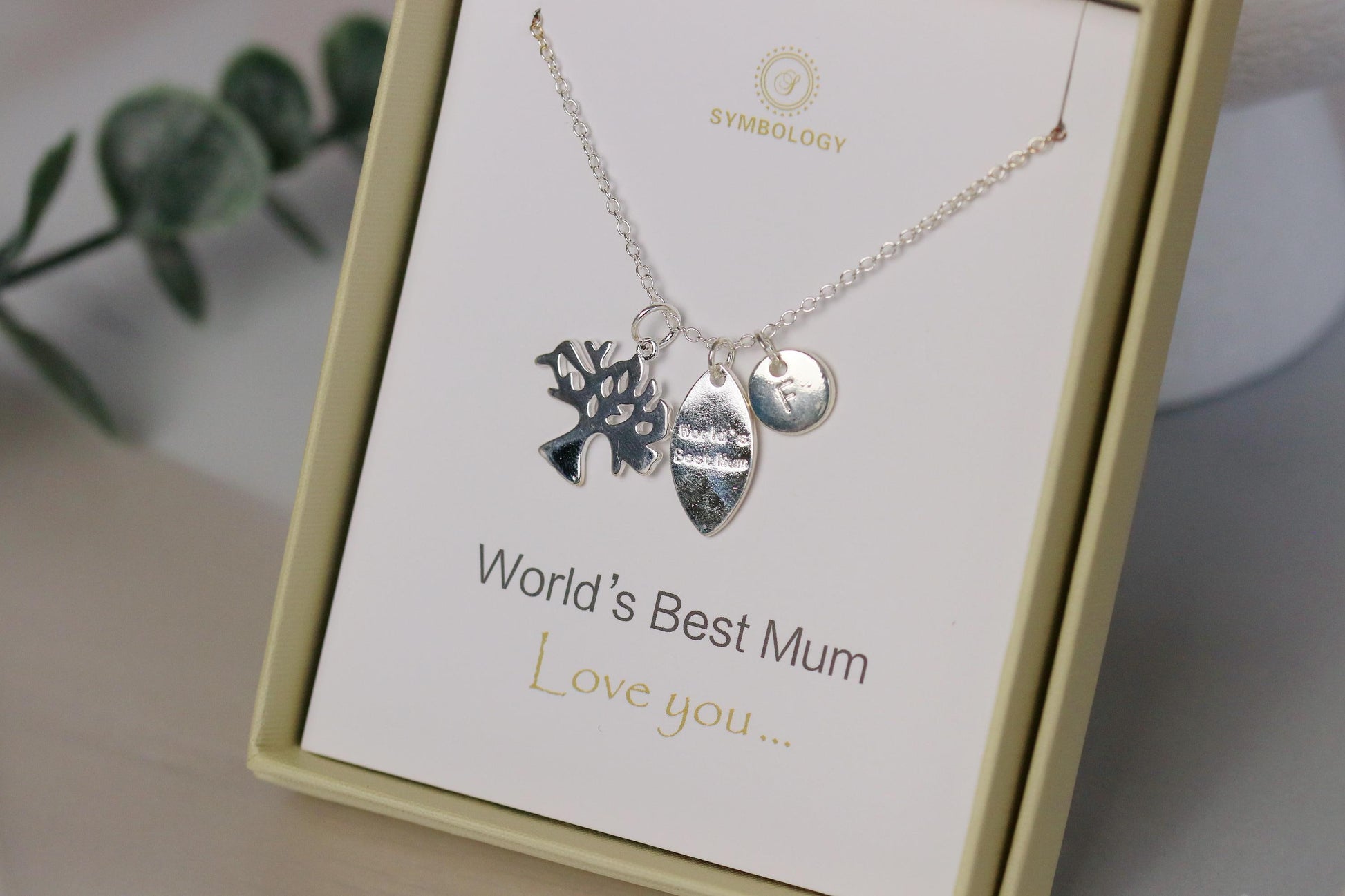 Tree of Life Necklace: Sterling Silver Plated, Birthstone Initial Pendant