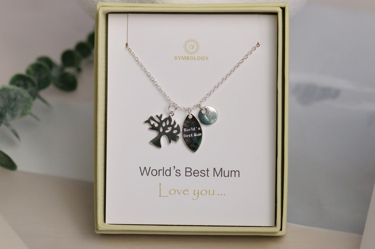 Tree of Life Necklace: Sterling Silver Plated, Birthstone Initial Pendant