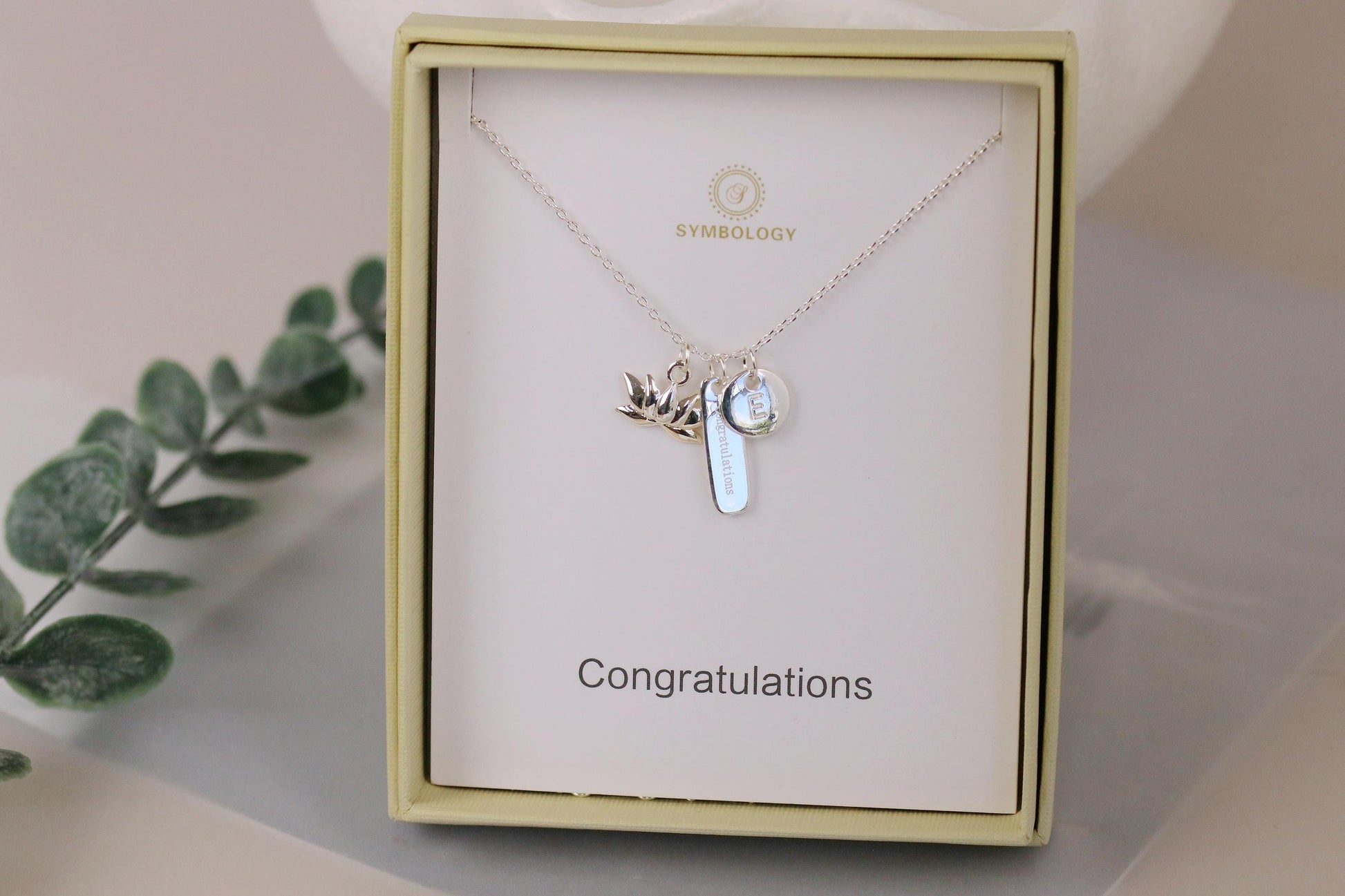 Silver Congratulations Personalised Necklace, Lotus Charm, Birthstone Initial Pendant, Sentimental Womens Jewellery, Graduation Gift for Her