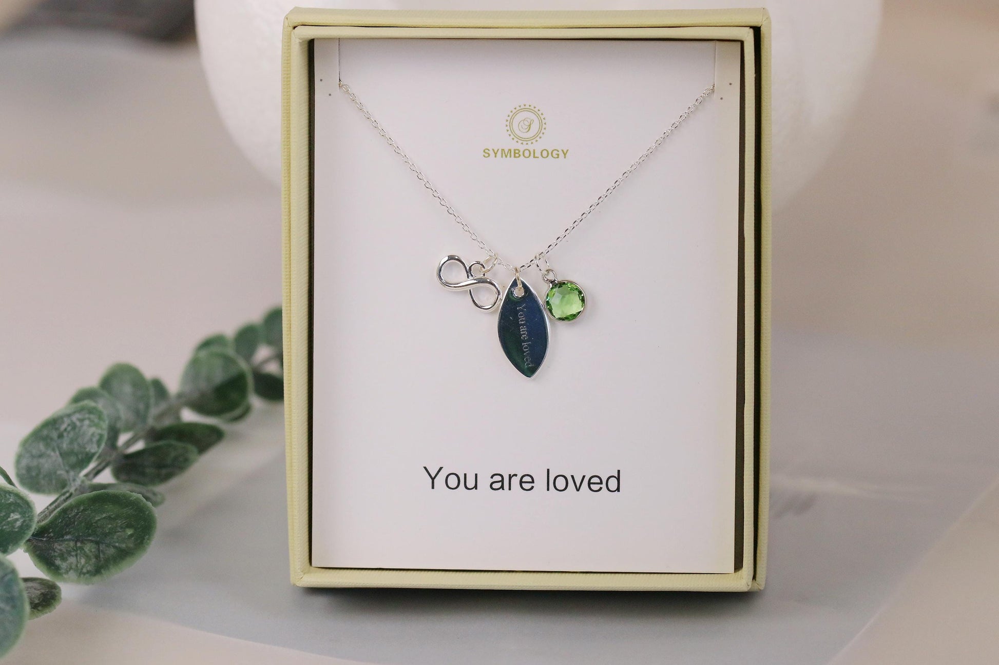 Personalized Sterling Silver Plated Infinity Necklace: Birthstone Initial Pendant