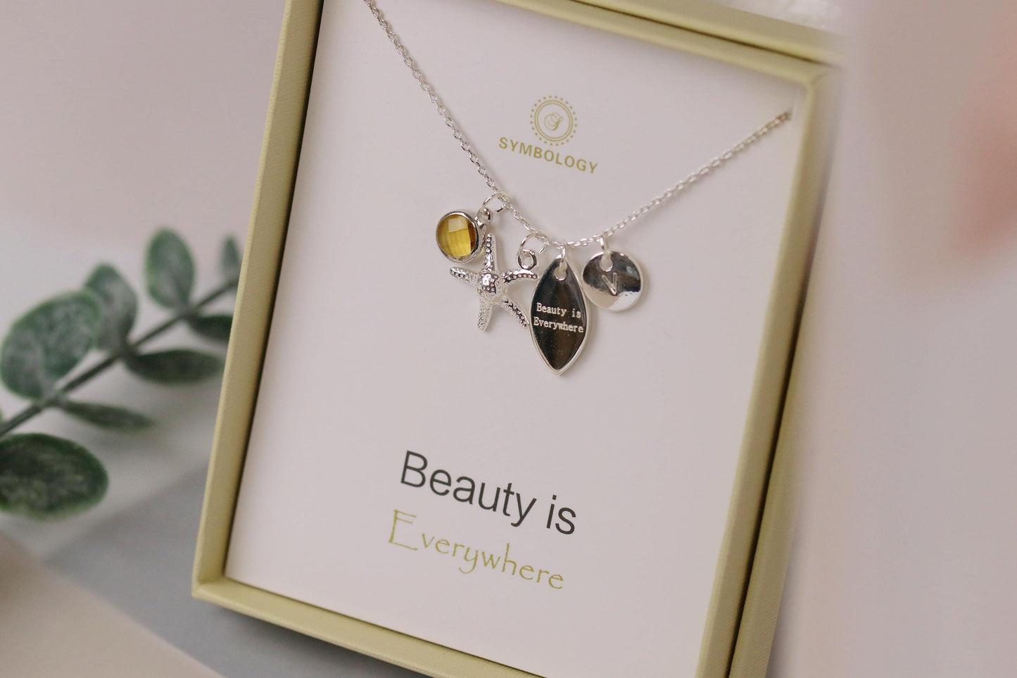 Silver Starfish Necklace: Personalized Initial Birthstone Charm