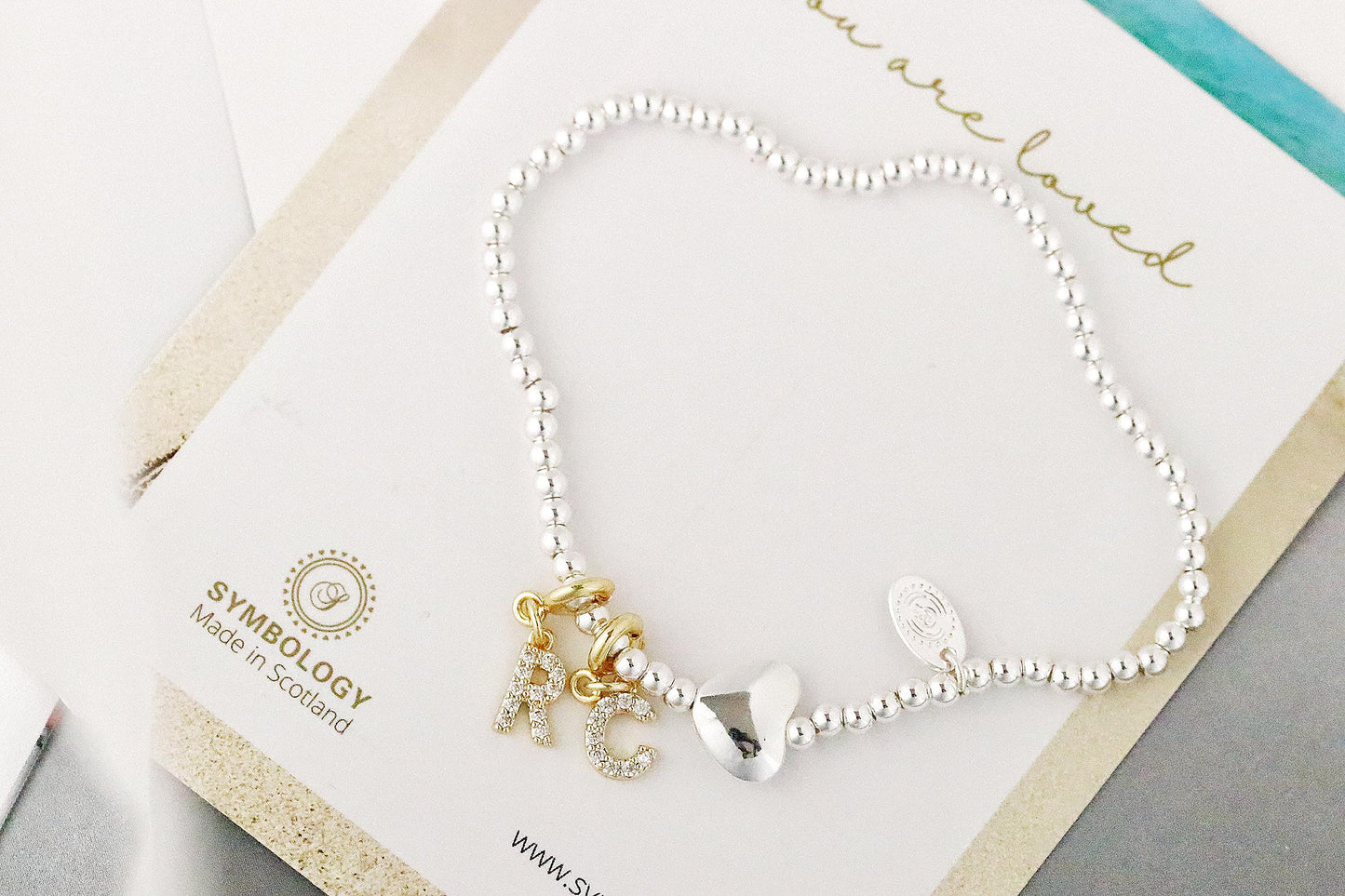 3mm Dainty Crystal Initial Bracelet, Silver Plated Beaded Love Heart Name Bracelet, Custom Birthstone Bracelet, Happy Birthday Gift for Her