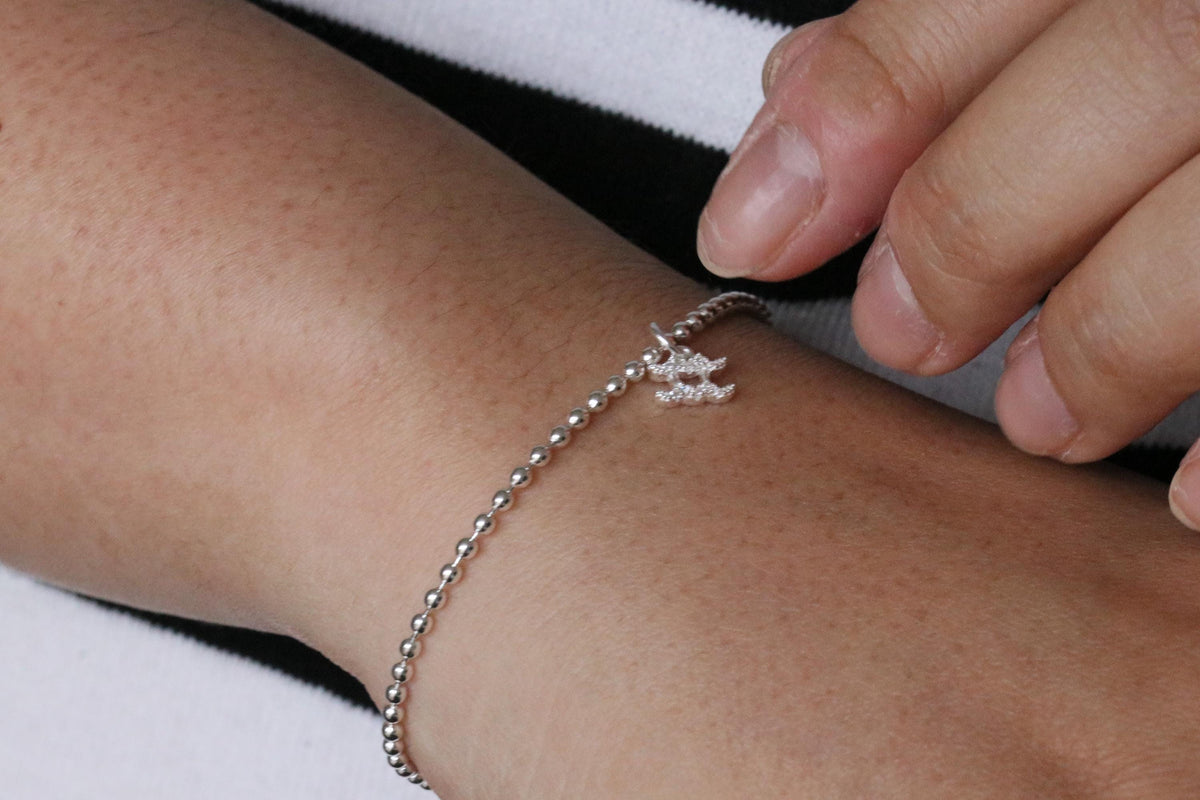 Sterling Silver Bead Name Zodiac Bracelet, Personalised Minimalist Bracelet, Christmas Gift for Her, Daughter Gift, Custom Birthday Gift