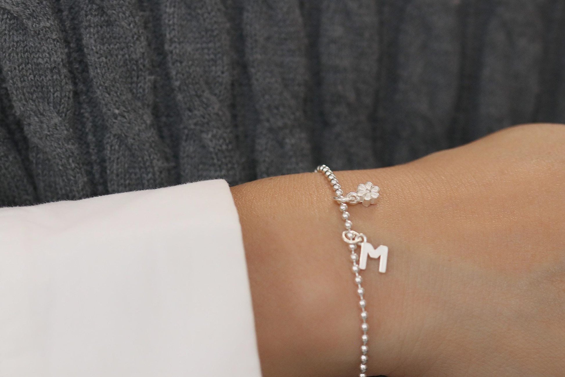 Silver Beaded Bracelet for Little Girl, Personalised Flower Girl Bracelet, Flower Girl Proposal, Little Girl Gift Ideas, Initial Bracelet