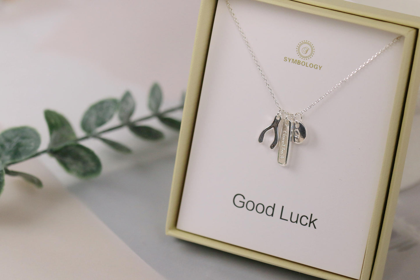 Silver Wishbone Necklace: Birthstone Initial Charm, Good Luck Gift