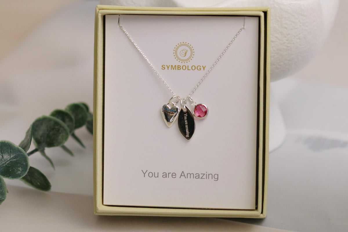 Silver Love Heart Necklace: Personalized Birthstone Initial Pendant