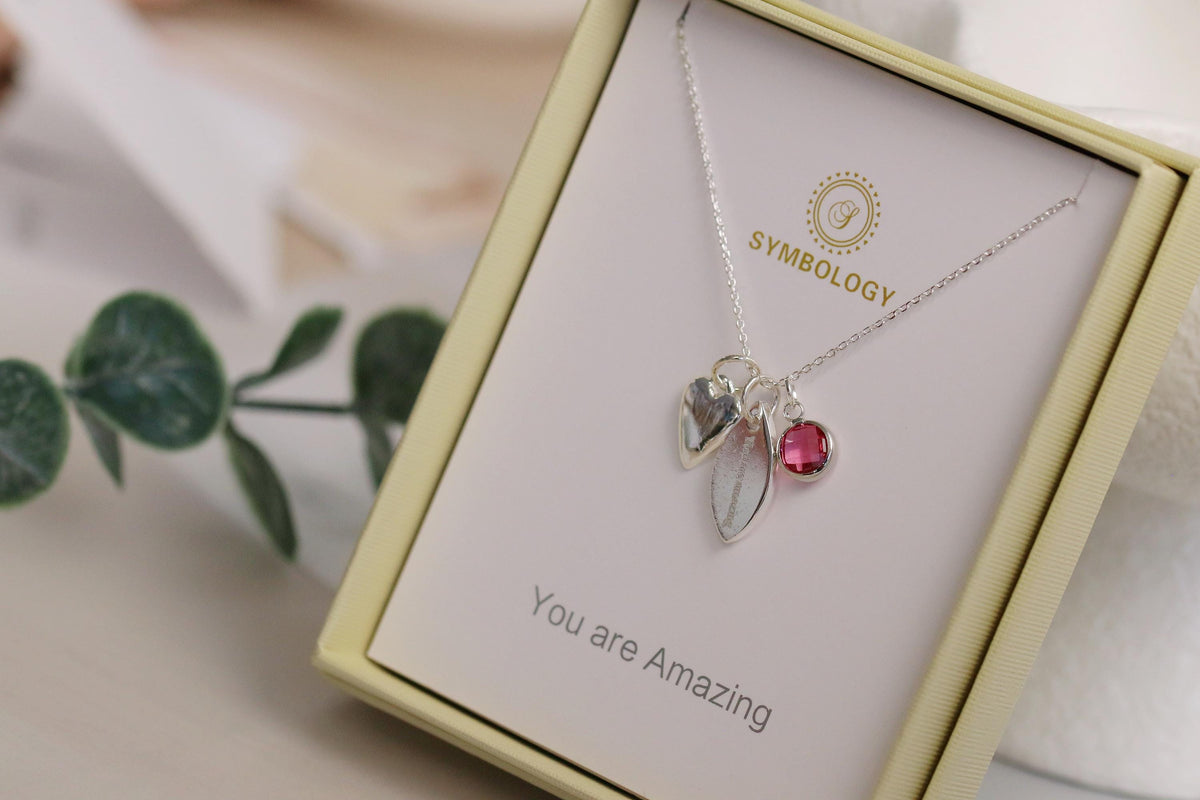 Silver Love Heart Necklace: Personalized Birthstone Initial Pendant