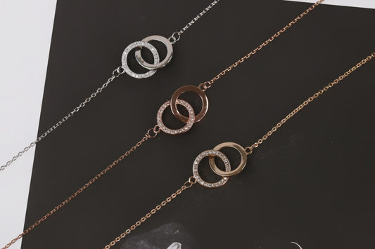 Interlocking Circles Bracelet | Gold & Silver Double Ring Bangle | Dainty CZ Friendship Bracelet | Minimalist Couple Gift for Her