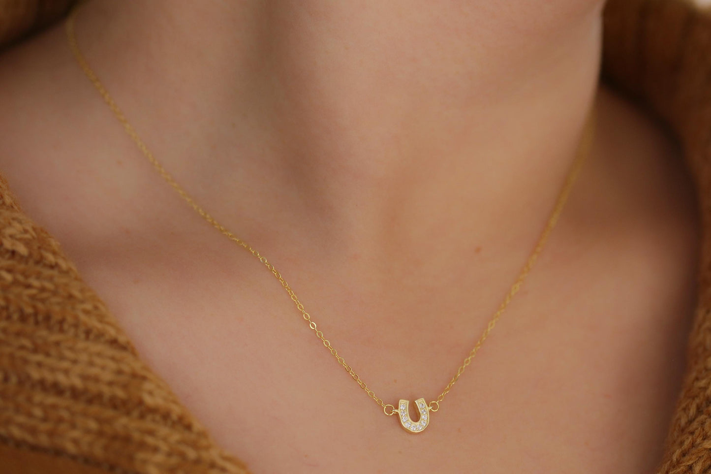 Sweet 16th Birthday Gift for Her, Lucky Horseshoe Necklace, Sterling Silver Dainty Pendant with CZ Crystals, Good Luck Charm Jewellery