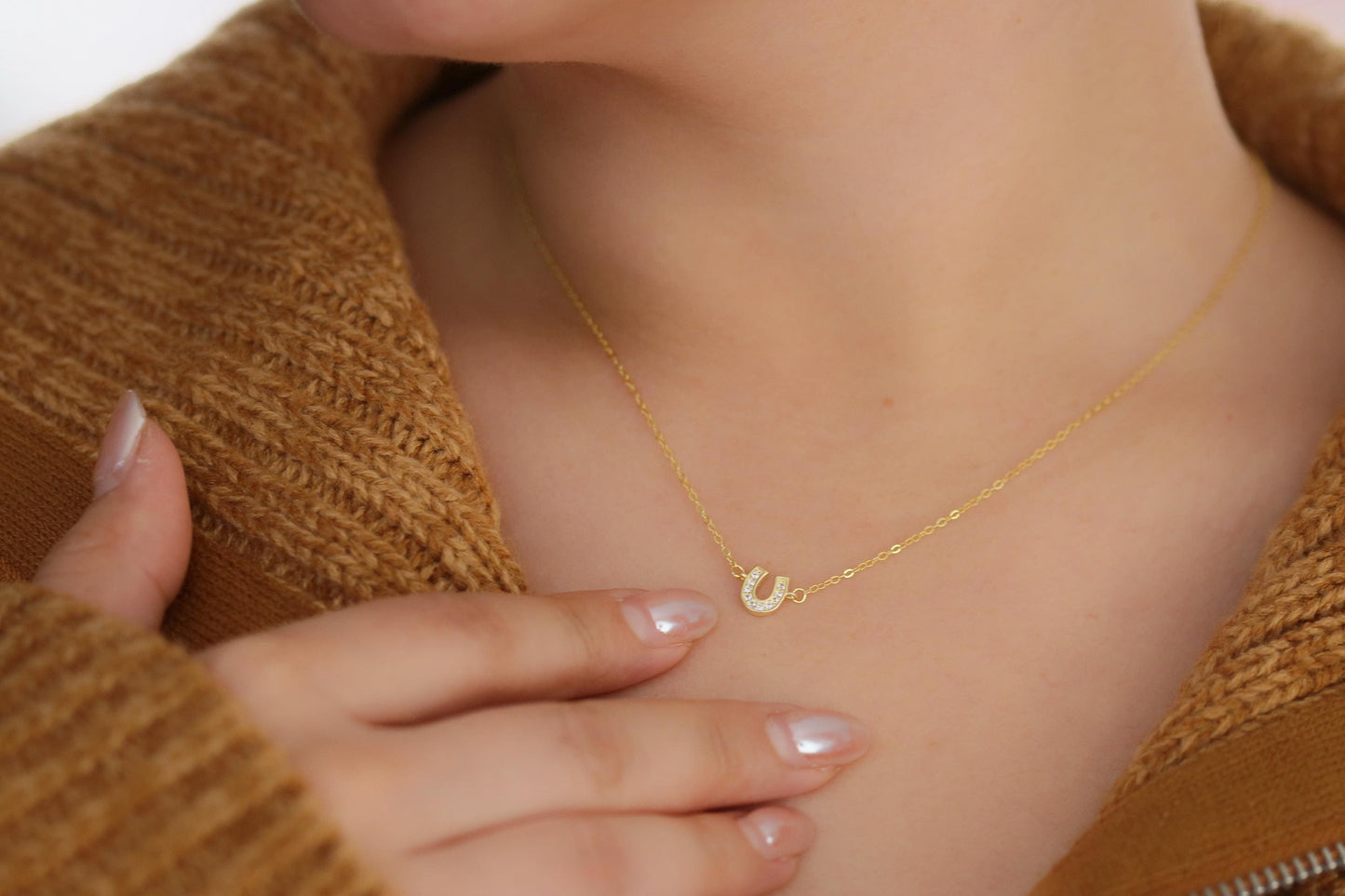 Sweet 16th Birthday Gift for Her, Lucky Horseshoe Necklace, Sterling Silver Dainty Pendant with CZ Crystals, Good Luck Charm Jewellery