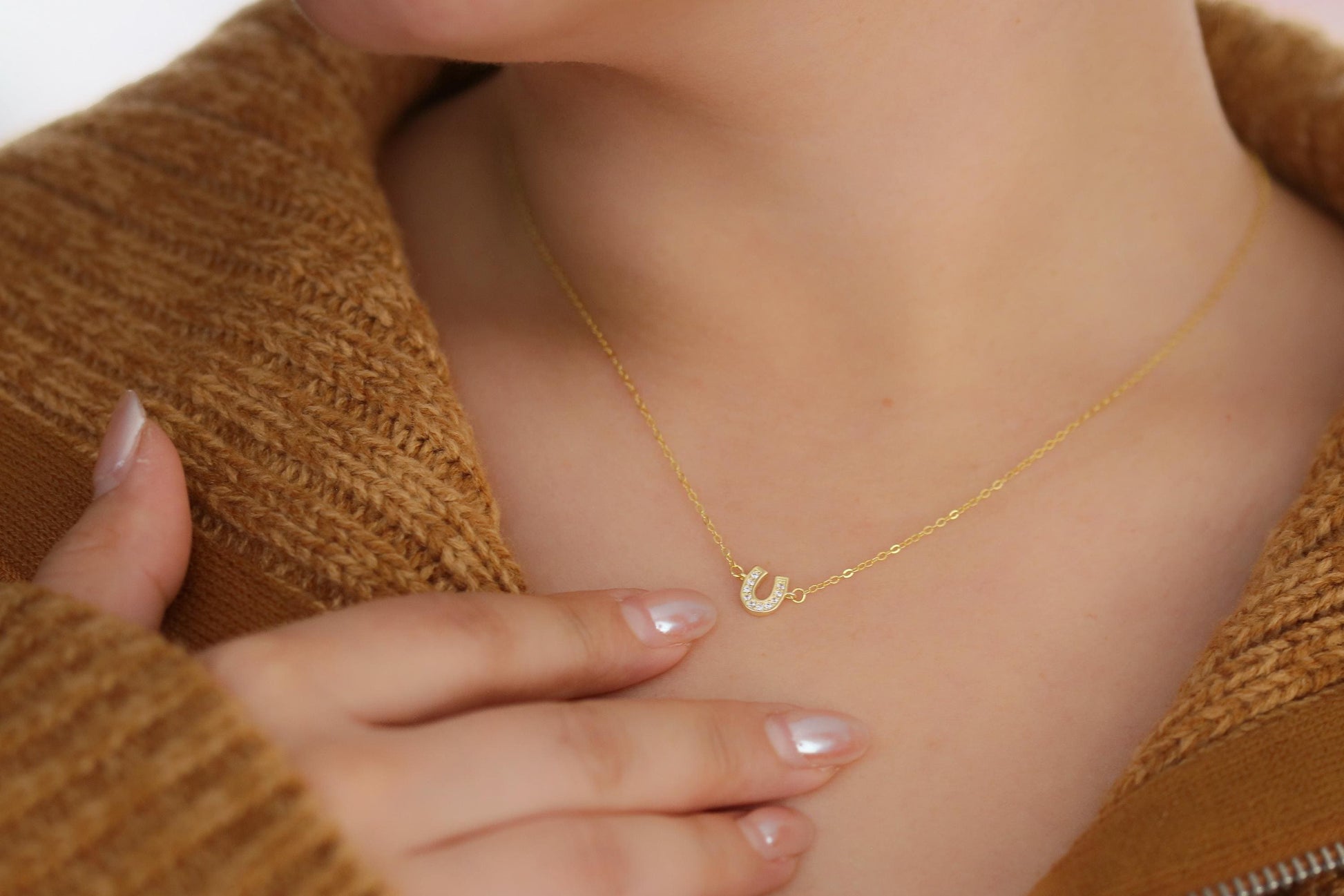 Sweet 16th Birthday Gift for Her, Lucky Horseshoe Necklace, Sterling Silver Dainty Pendant with CZ Crystals, Good Luck Charm Jewellery