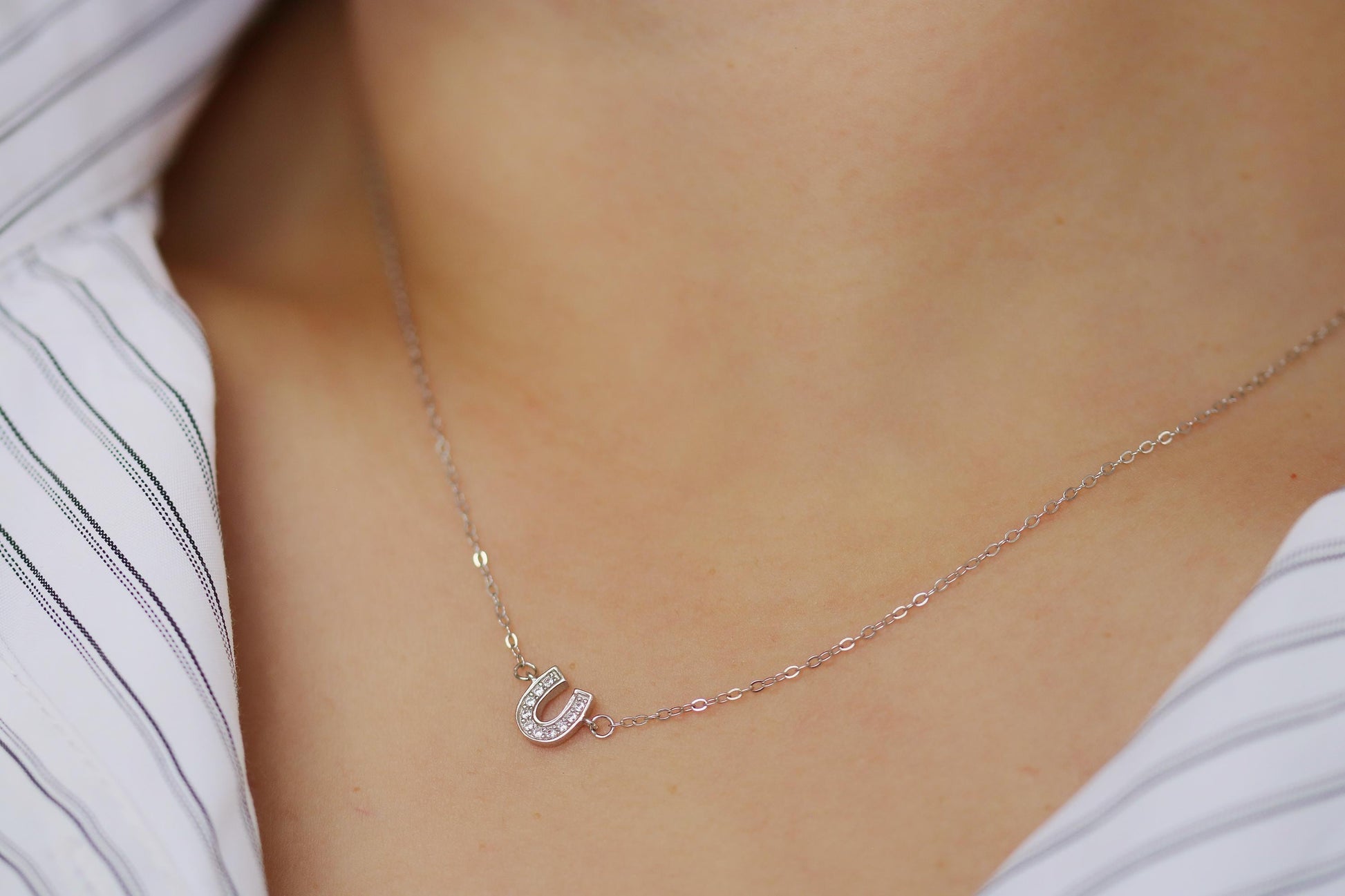 Sweet 16th Birthday Gift for Her, Lucky Horseshoe Necklace, Sterling Silver Dainty Pendant with CZ Crystals, Good Luck Charm Jewellery