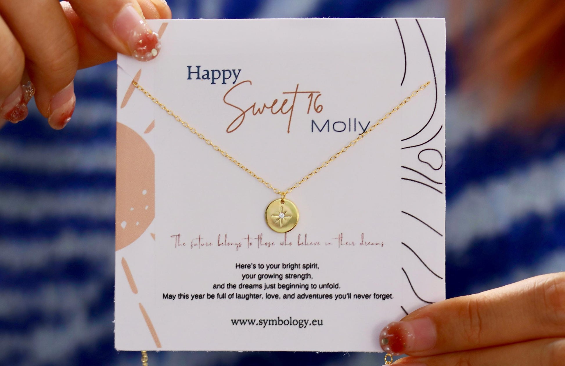 Sweet 16th Birthday Gift for Daughter, Sterling Silver Northern Star Necklace, Sixteen Compass Pendant with Personalised Name Card