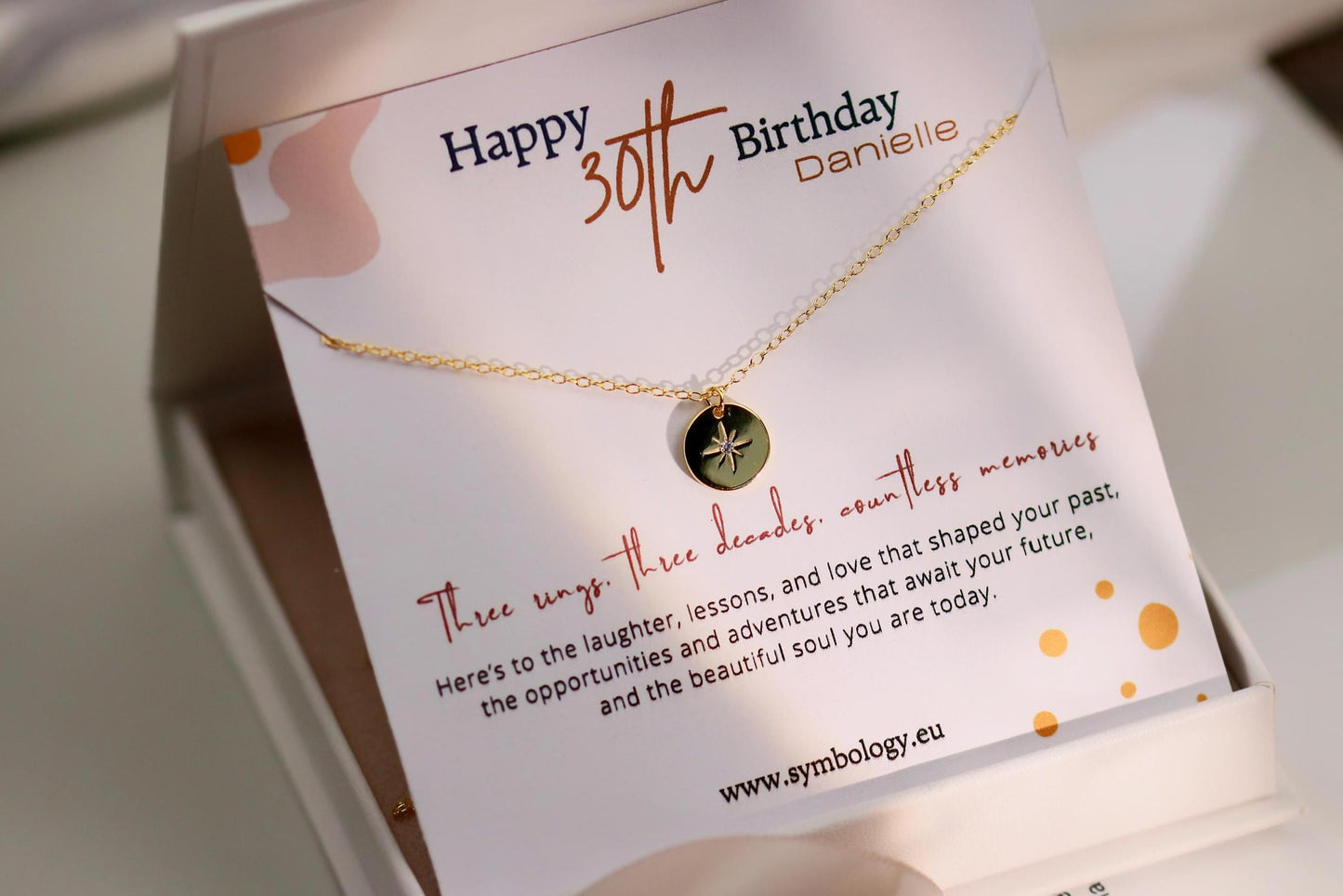 Sweet 30th Birthday Gift for Daughter, Sterling Silver Northern Star Necklace, Thirty Compass Pendant with Personalised Name Card