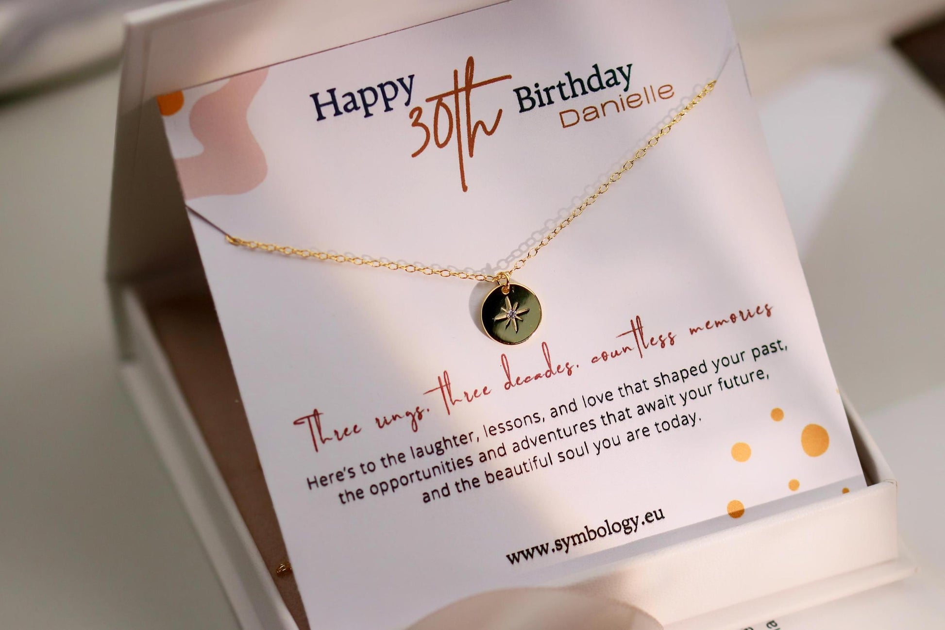 Sweet 30th Birthday Gift for Daughter, Sterling Silver Northern Star Necklace, Thirty Compass Pendant with Personalised Name Card
