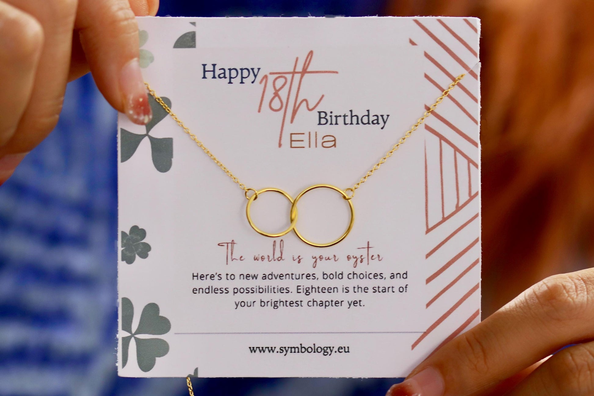 Sweet 18th Birthday Gift for Her, 925 Silver Interlinked Circle Necklace Gift, Eighteen Double Circle Pendant with Personalised Name Card