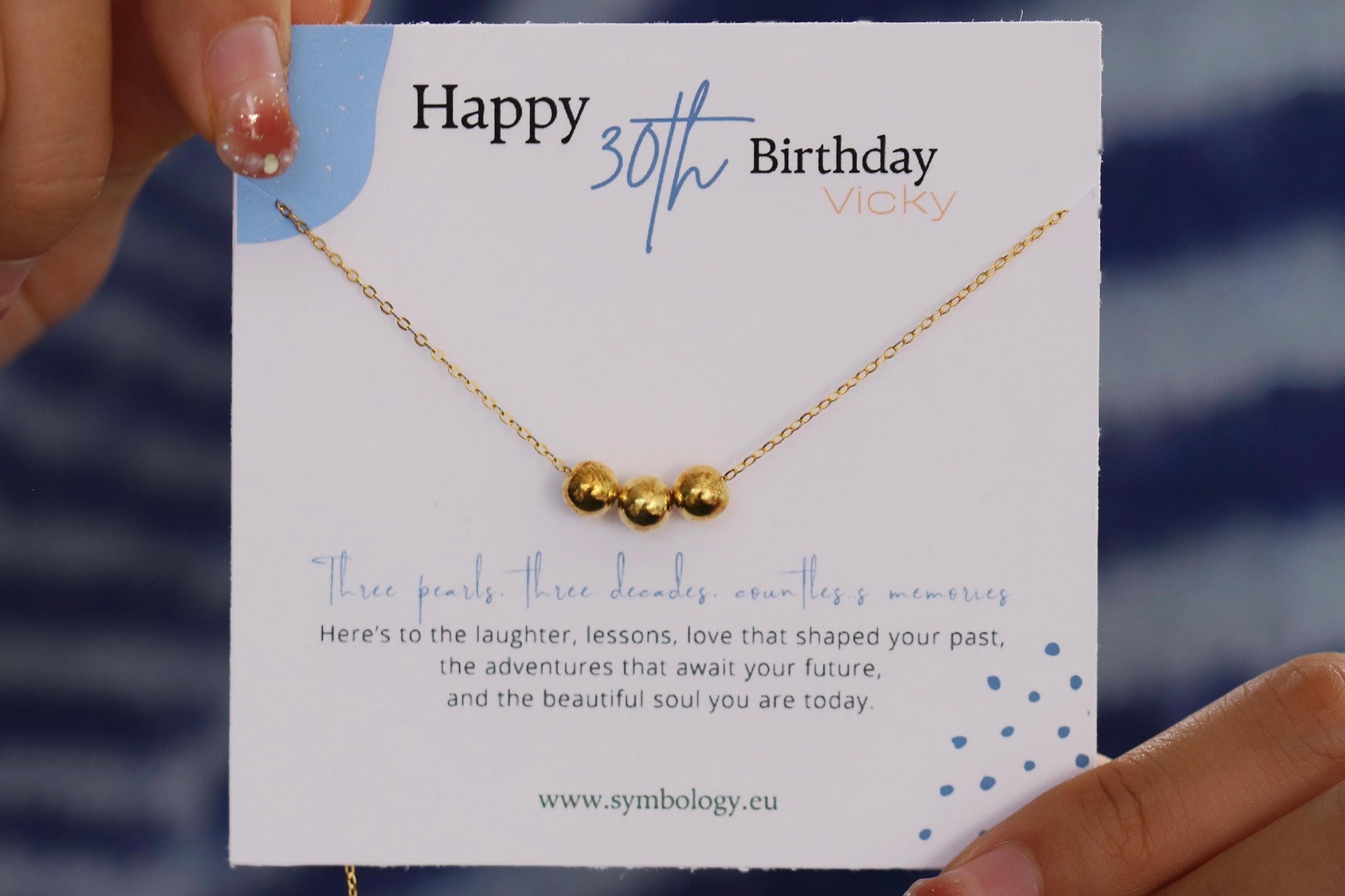 Sweet 30th Birthday Gift for Her, Sterling Silver Minimalist Three Bead Necklace, Thirty Elegant Ball Pendant with Personalised Name