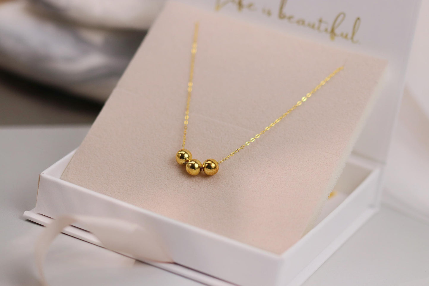 Sweet 30th Birthday Gift for Her, Sterling Silver Minimalist Three Bead Necklace, Thirty Elegant Ball Pendant with Personalised Name