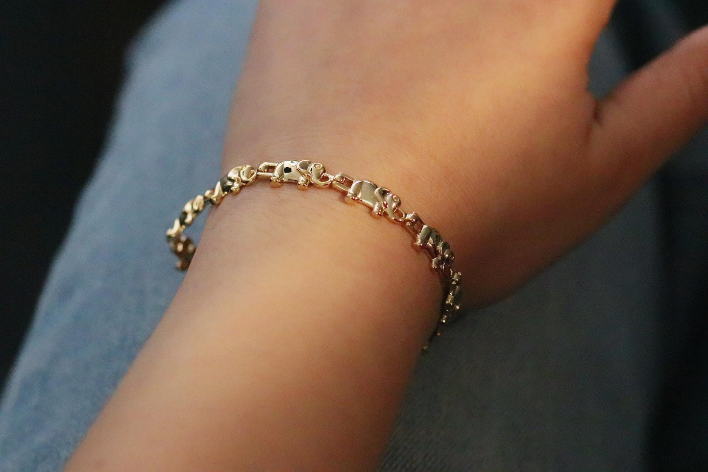 Gold Elephant Bracelet – Lucky Elephant Link Bangle, Symbolic Animal Jewellery, Good Luck Gift for Her, Dainty Gold Bracelet