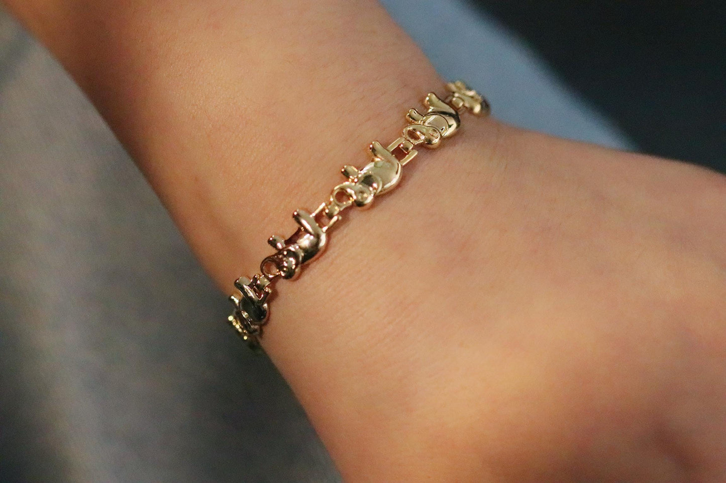 Gold Elephant Bracelet – Lucky Elephant Link Bangle, Symbolic Animal Jewellery, Good Luck Gift for Her, Dainty Gold Bracelet