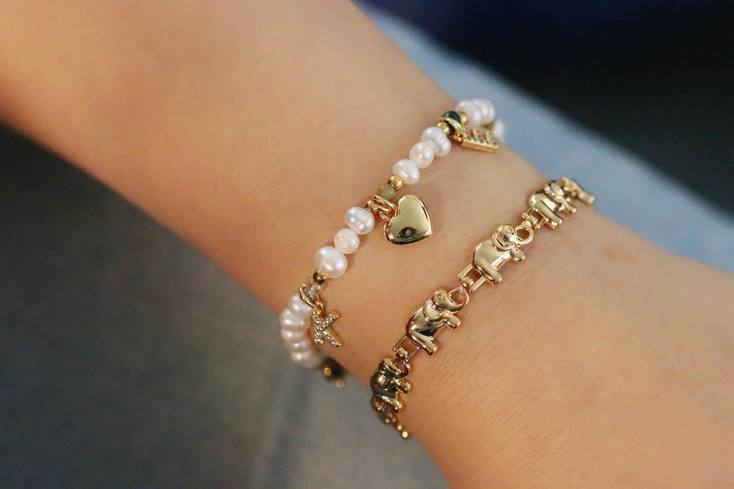 Gold Elephant Bracelet – Lucky Elephant Link Bangle, Symbolic Animal Jewellery, Good Luck Gift for Her, Dainty Gold Bracelet