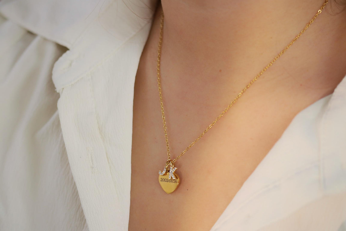 Initial and Date Necklace, Double Initial Love Heart Pendant with 2 Initial, New Baby Gift For Mum, Mothers Day Gift, Christmas Gifts Idea