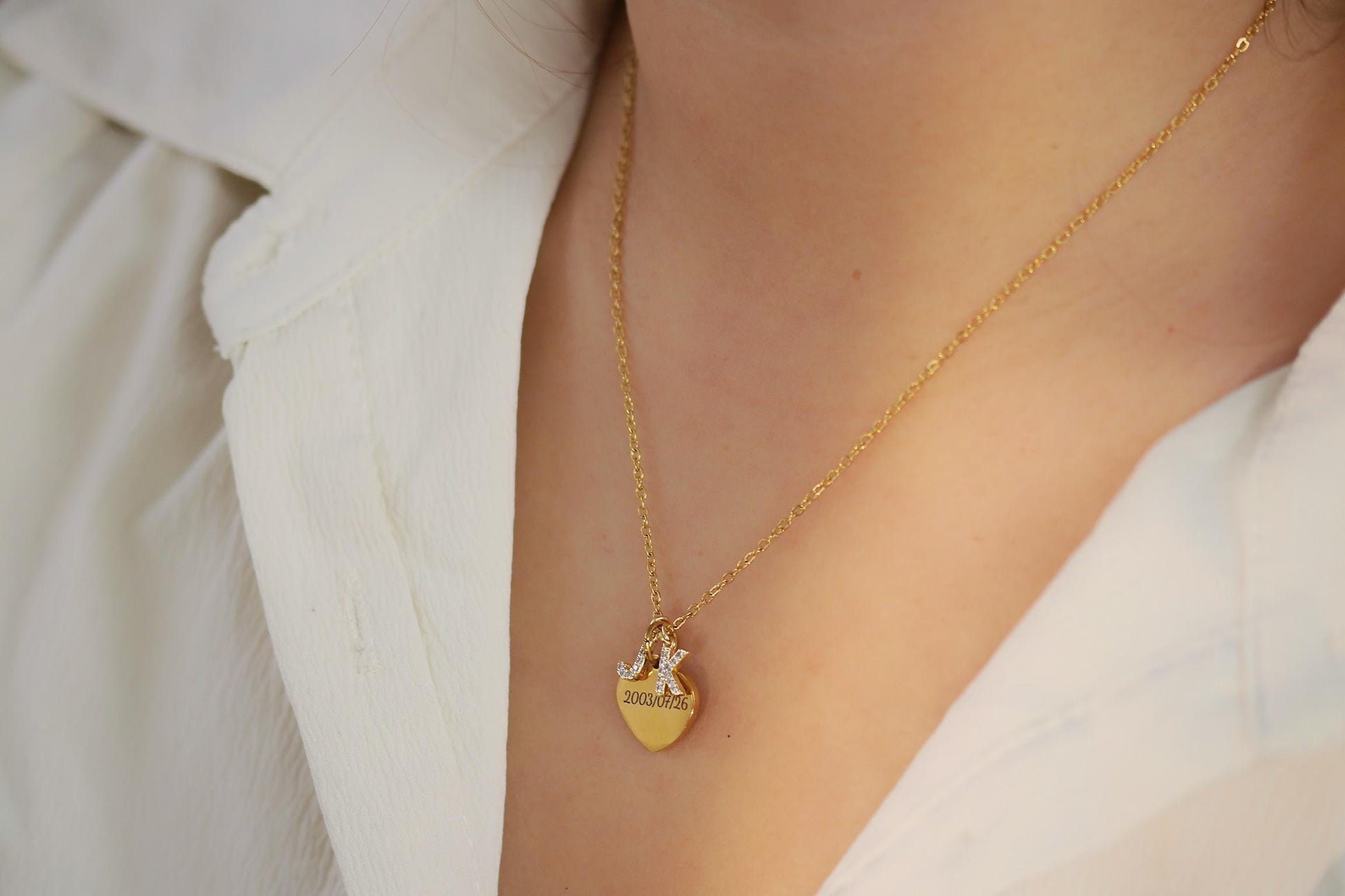 Initial and Date Necklace, Double Initial Love Heart Pendant with 2 Initial, New Baby Gift For Mum, Mothers Day Gift, Christmas Gifts Idea