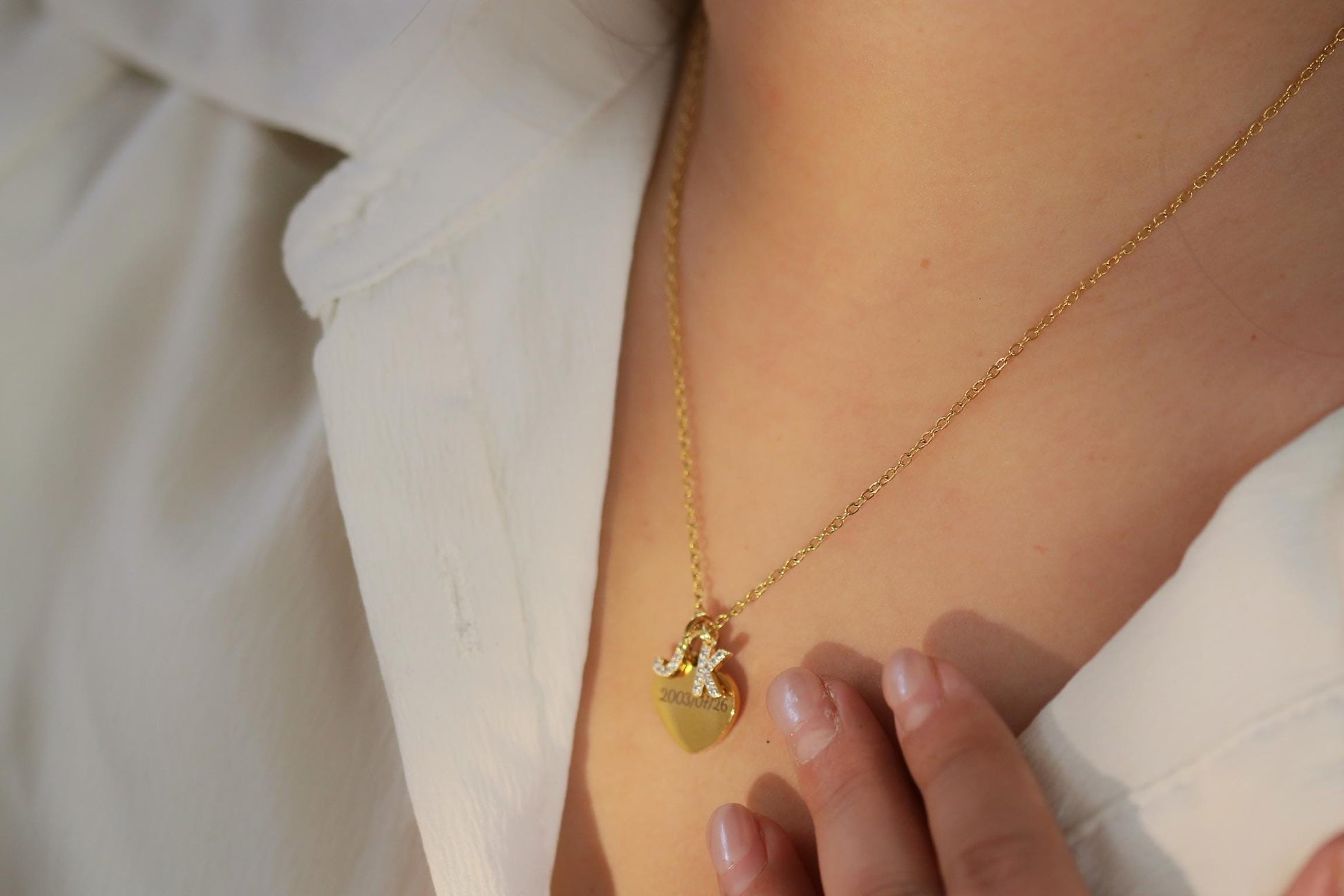 Initial and Date Necklace, Double Initial Love Heart Pendant with 2 Initial, New Baby Gift For Mum, Mothers Day Gift, Christmas Gifts Idea