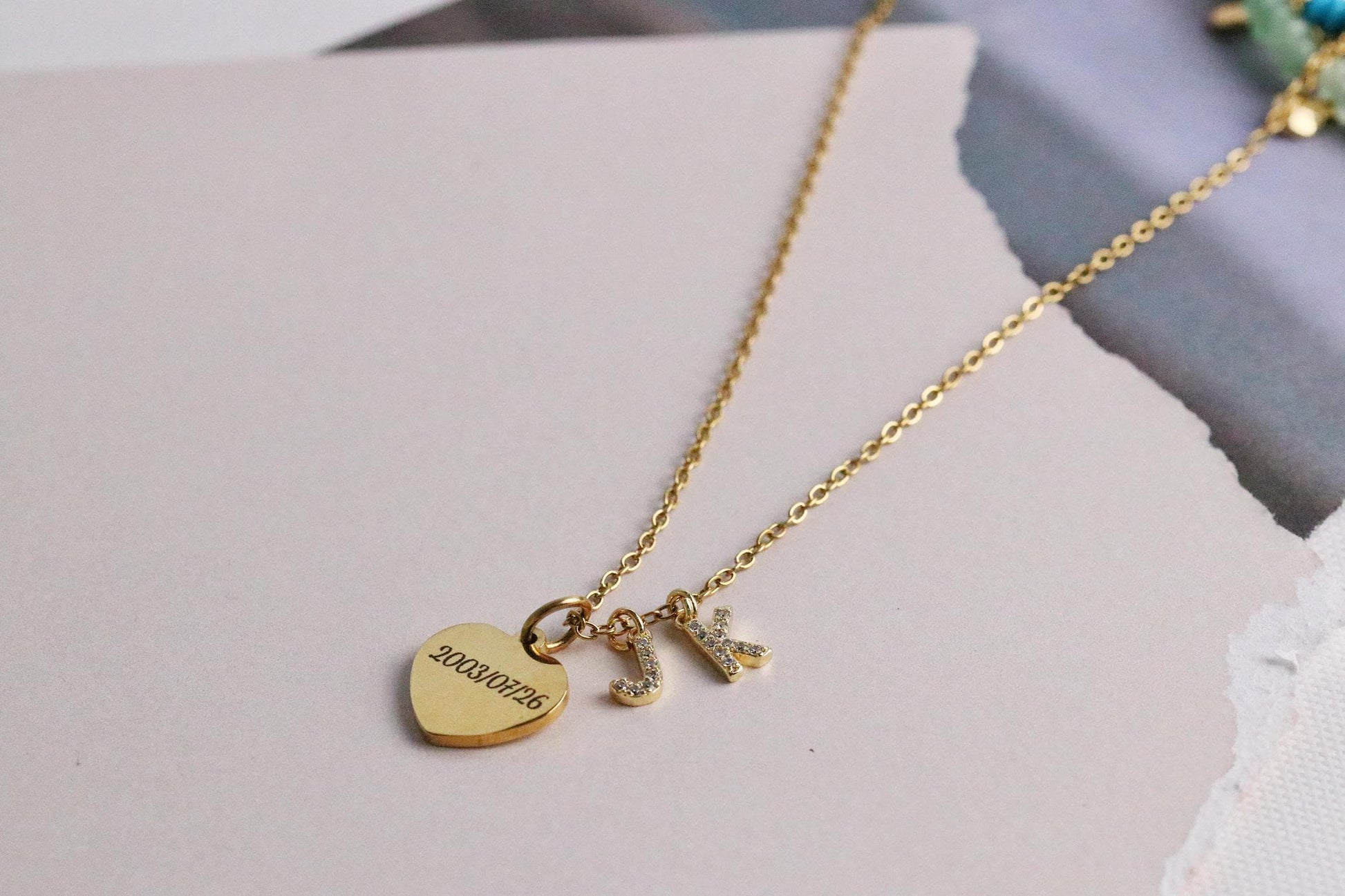 Initial and Date Necklace, Double Initial Love Heart Pendant with 2 Initial, New Baby Gift For Mum, Mothers Day Gift, Christmas Gifts Idea