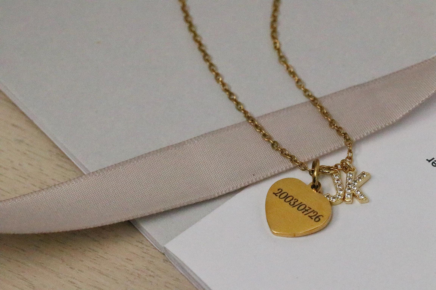 Initial and Date Necklace, Double Initial Love Heart Pendant with 2 Initial, New Baby Gift For Mum, Mothers Day Gift, Christmas Gifts Idea