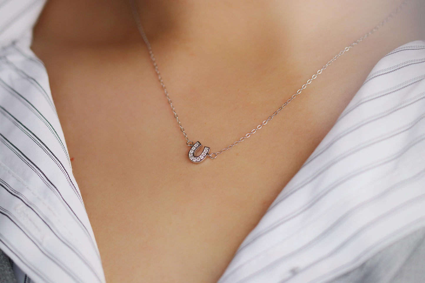 Sweet 16th Birthday Gift for Her, Lucky Horseshoe Necklace, Sterling Silver Dainty Pendant with CZ Crystals, Good Luck Charm Jewellery