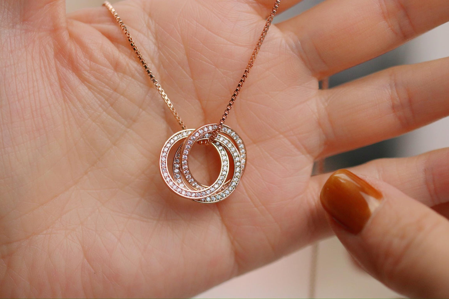 30th Birthday Necklace, Gold Triple Circle Pendant, CZ Three Rings Symbolic Dainty Jewellery for Thirty Birthday Gift, Minimalist