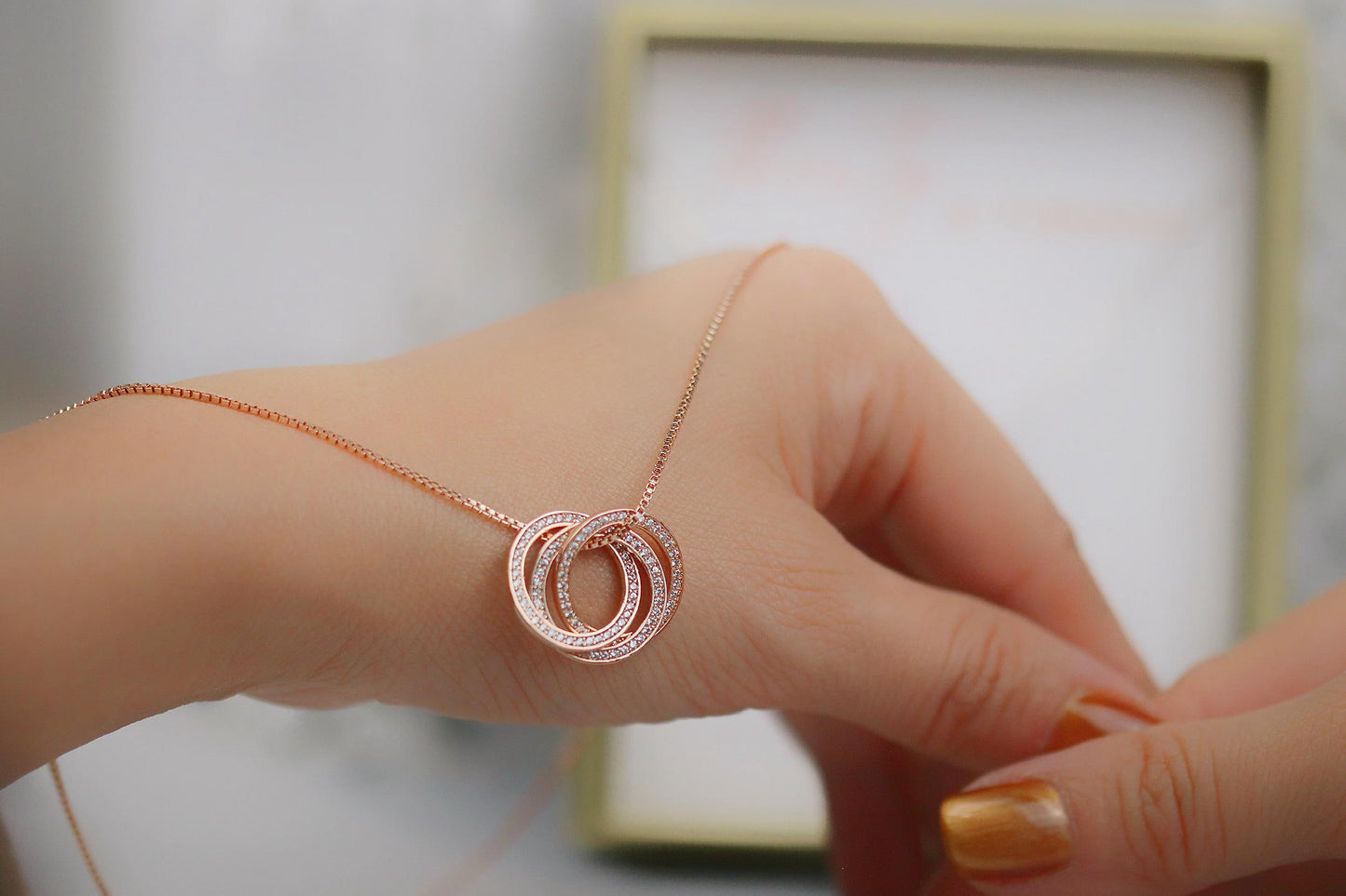 30th Birthday Necklace, Gold Triple Circle Pendant, CZ Three Rings Symbolic Dainty Jewellery for Thirty Birthday Gift, Minimalist
