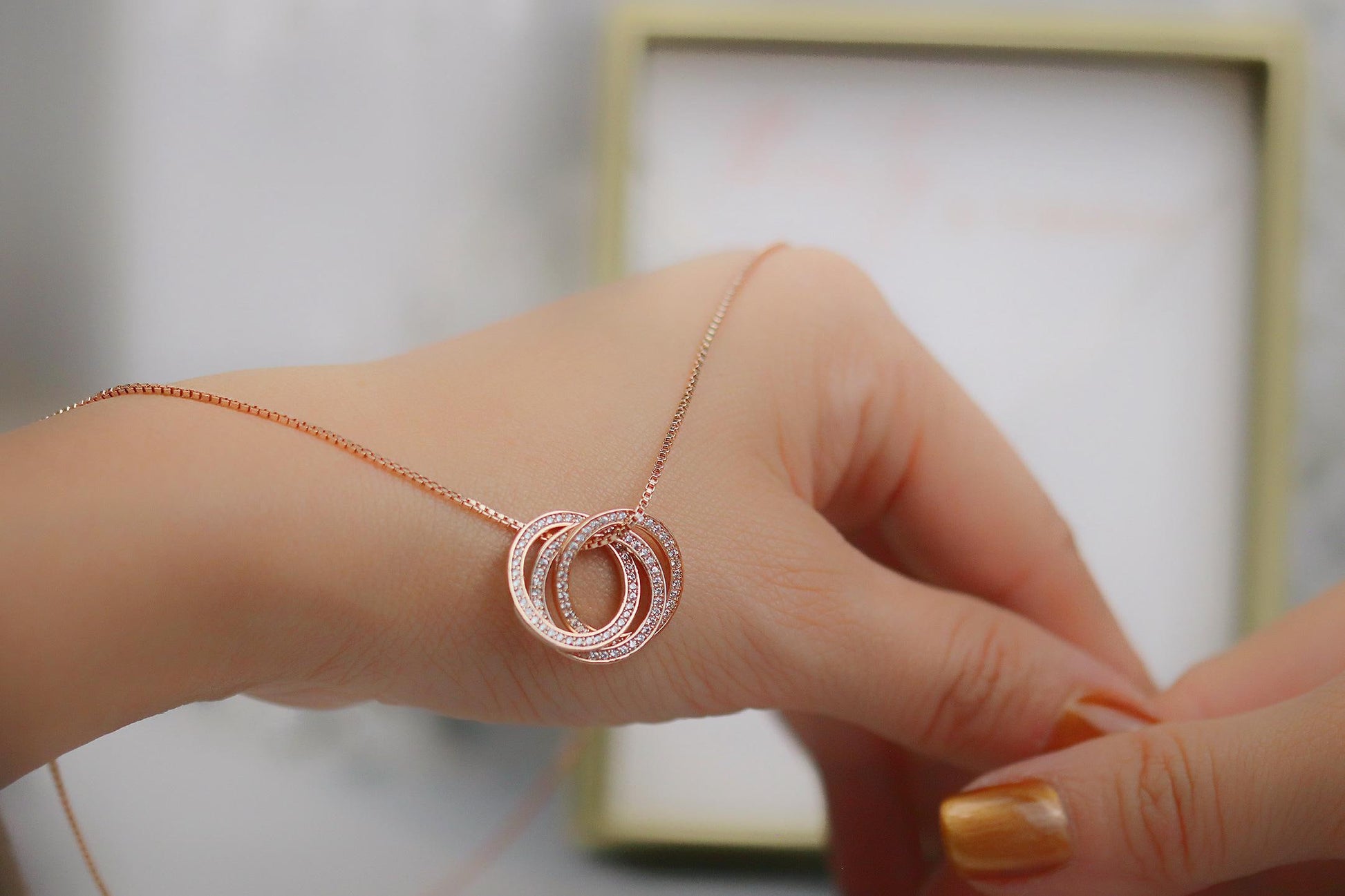 30th Birthday Necklace, Gold Triple Circle Pendant, CZ Three Rings Symbolic Dainty Jewellery for Thirty Birthday Gift, Minimalist