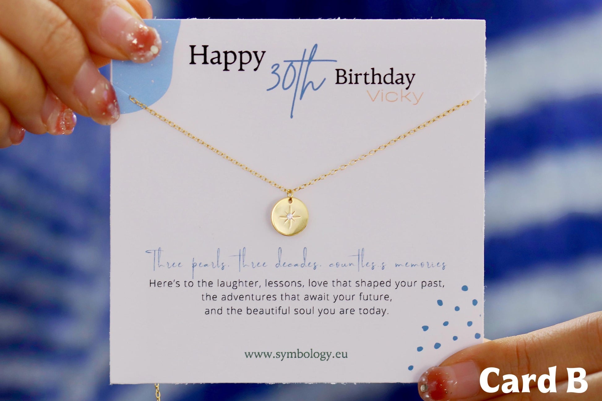 Sweet 30th Birthday Gift for Daughter, Sterling Silver Northern Star Necklace, Thirty Compass Pendant with Personalised Name Card