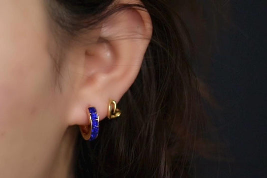 September Birthstone Hoops Earrings: CZ Crystal Gold Sapphire Huggies, Minimalist Jewellery for Woman