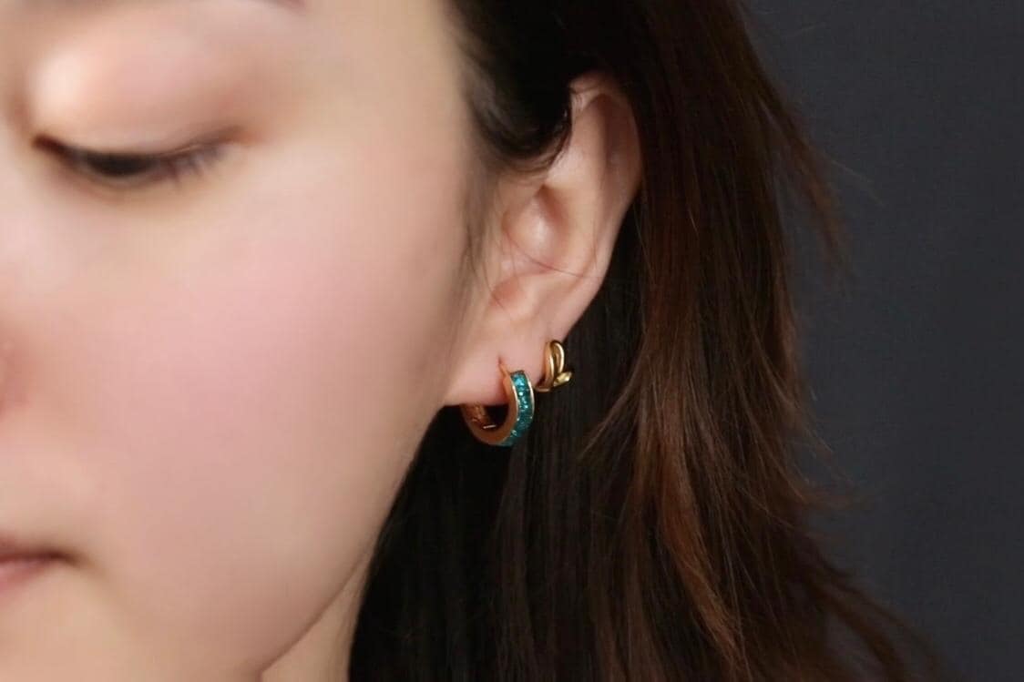 Gold December Birthstone Huggies: Turquoise CZ Crystal Hoop Earrings, Minimalist Earrings for Woman