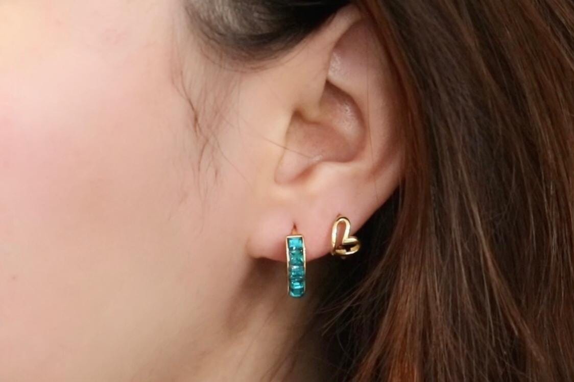 Gold December Birthstone Huggies: Turquoise CZ Crystal Hoop Earrings, Minimalist Earrings for Woman