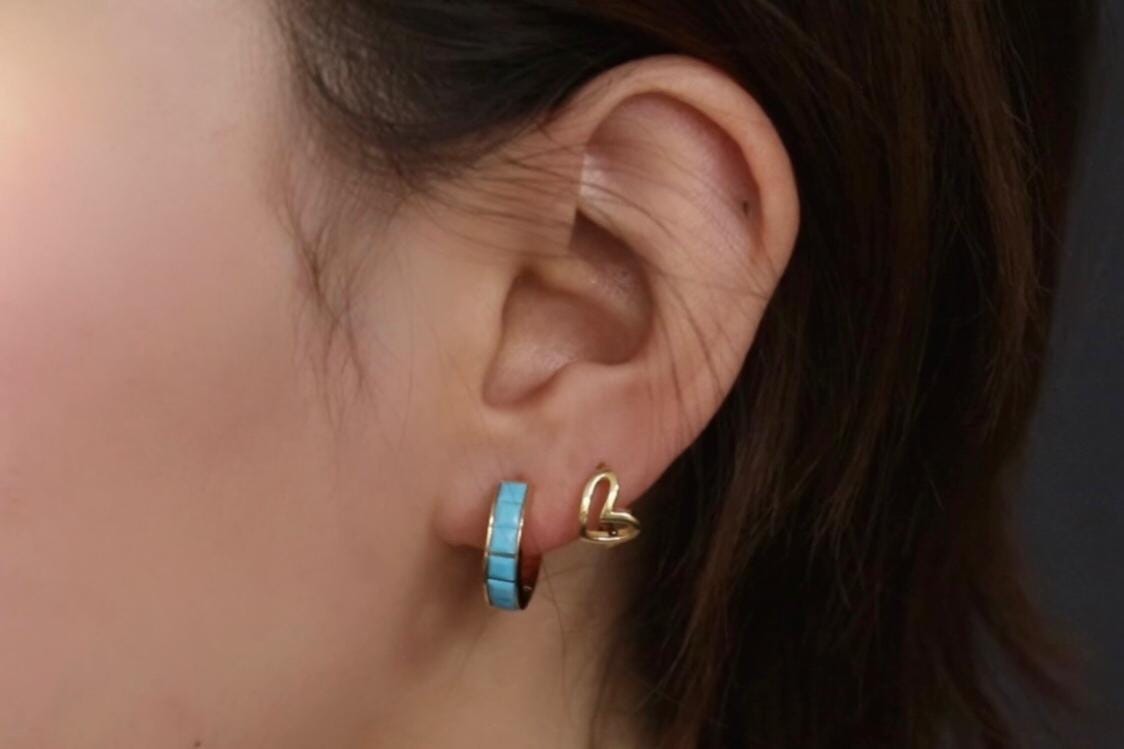 December Birthstone Jewellery: Gold Turquoise Crystal Hoop Earrings, Minimalist Jewellery for Woman