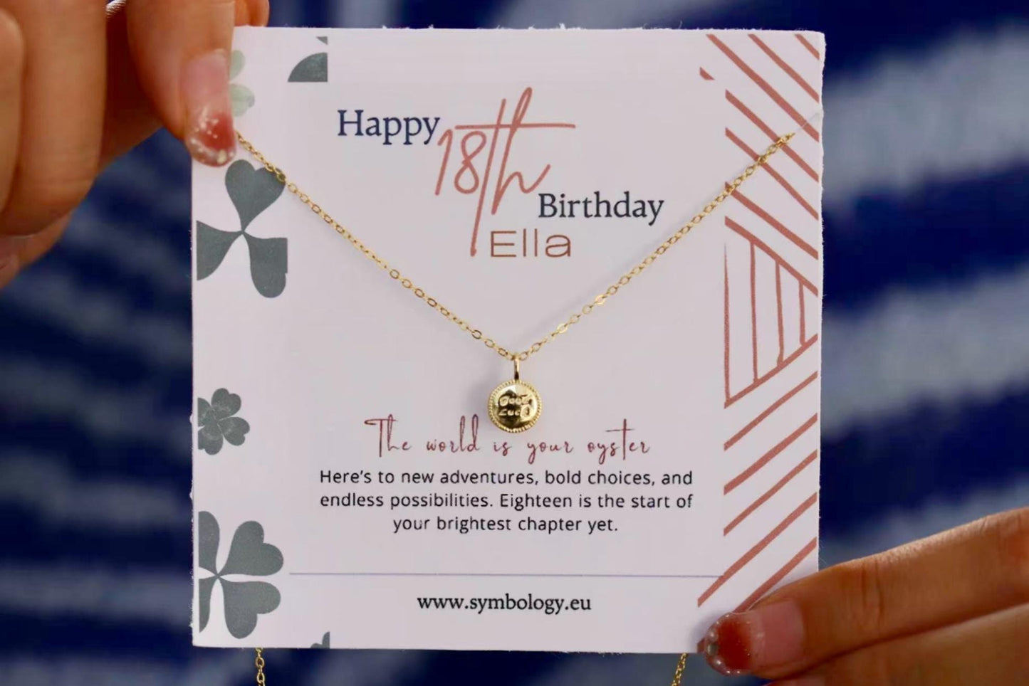 Sweet 18th Birthday Gift for Her, 925 Silver Good Luck Coin Necklace Gift, Eighteen Round Charm Pendant with Personalised Name Card