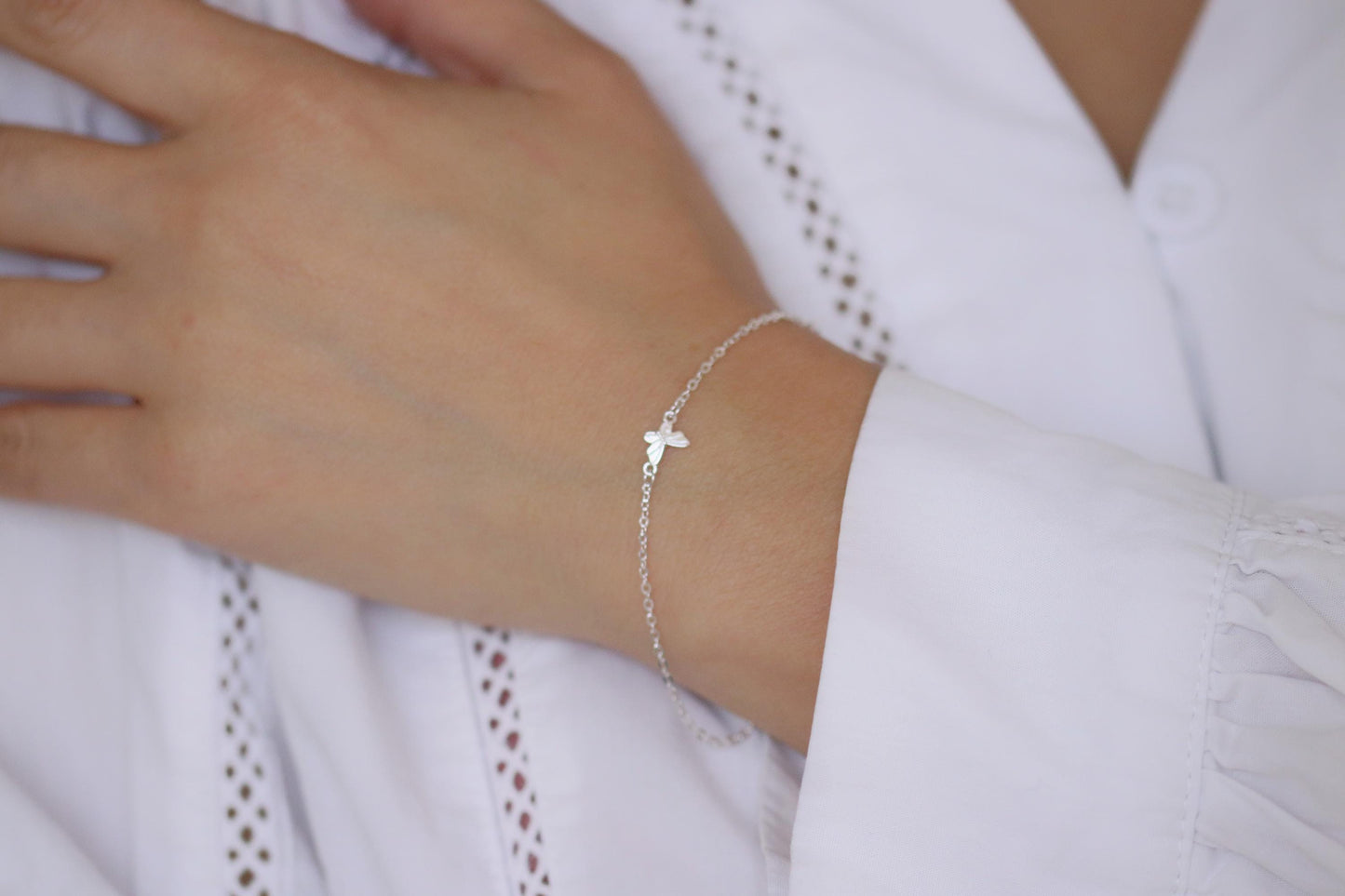 925 Sterling Silver or Gold Butterfly Bracelet – Dainty Minimalist Jewellery, Christmas Gift for Her