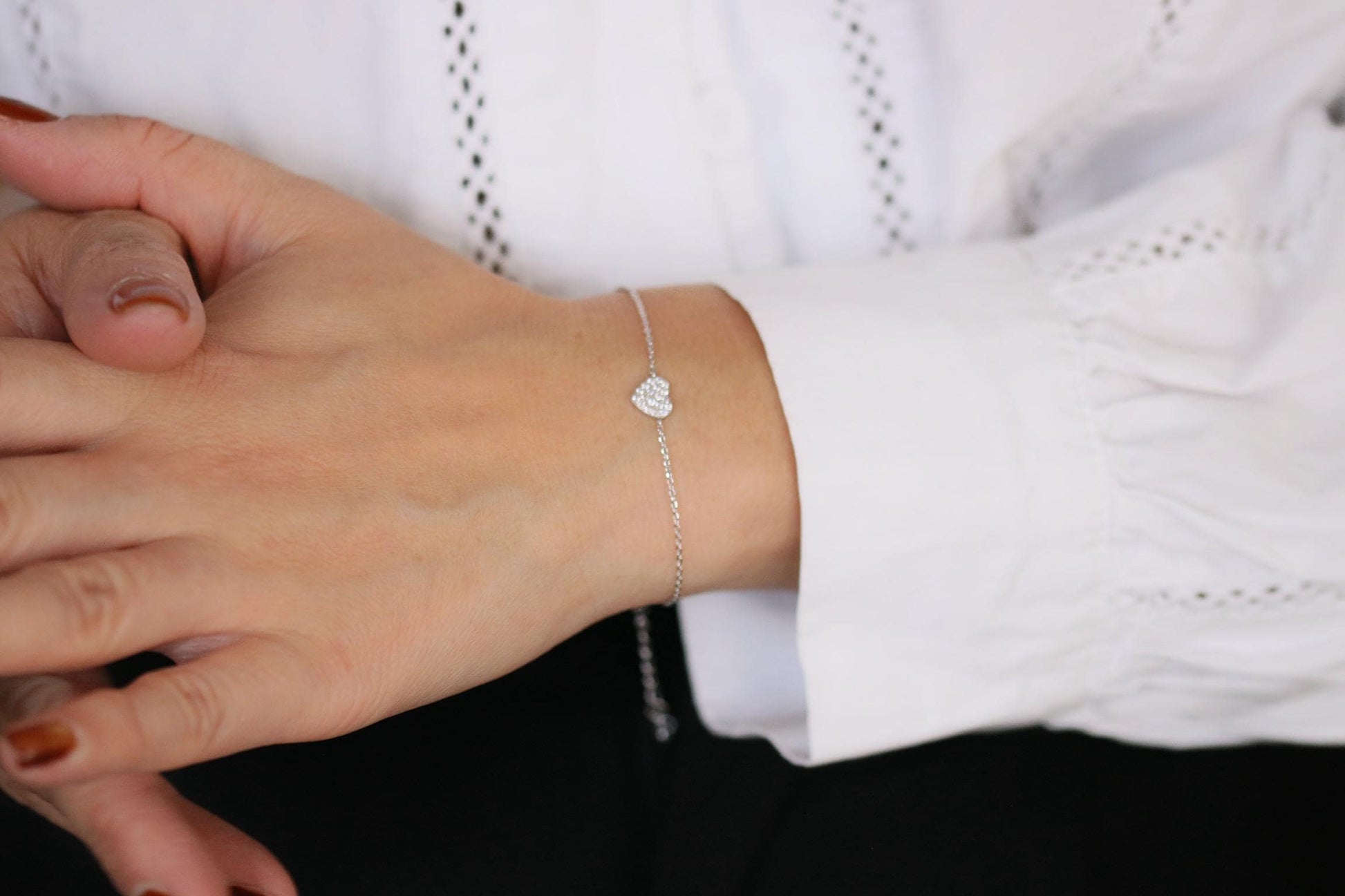 925 Sterling Silver or Gold Heart Bracelet – Dainty CZ Crystal Heart Chain, Minimalist Jewellery, Christmas Gift for Her