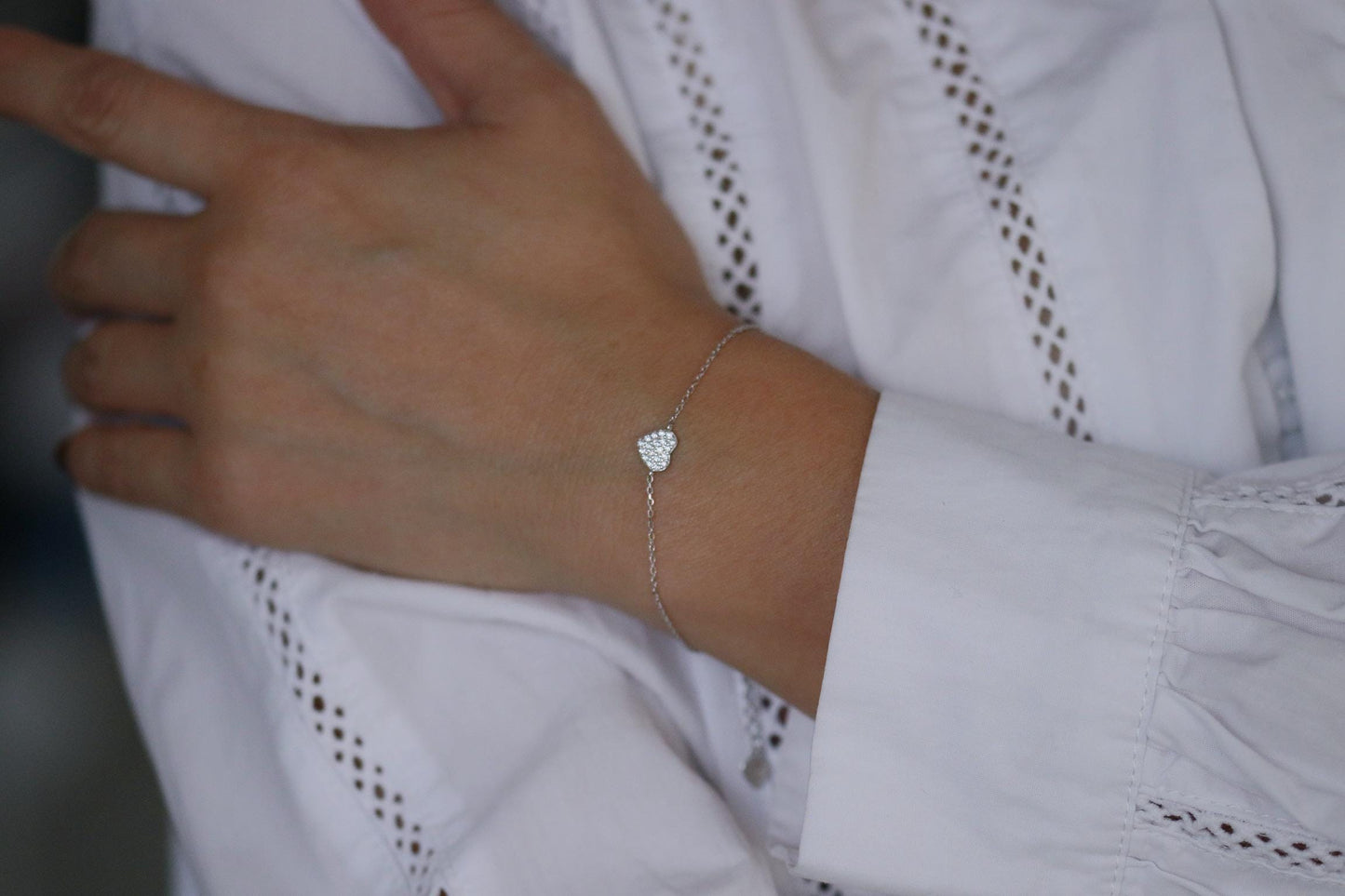 925 Sterling Silver or Gold Heart Bracelet – Dainty CZ Crystal Heart Chain, Minimalist Jewellery, Christmas Gift for Her