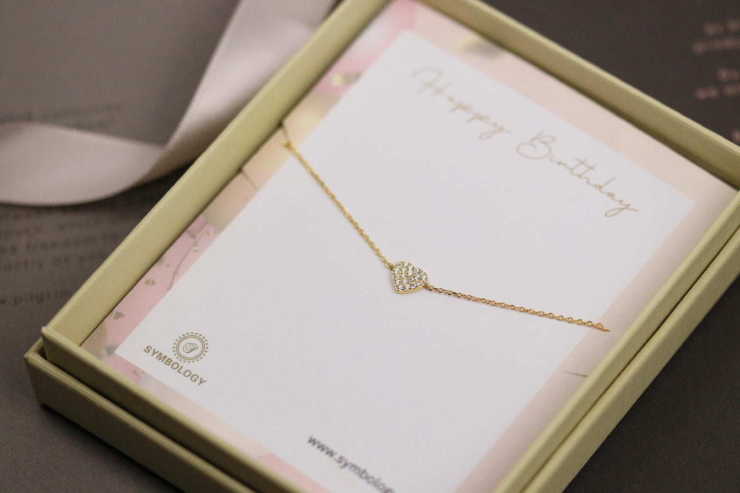 925 Sterling Silver or Gold Heart Bracelet – Dainty CZ Crystal Heart Chain, Minimalist Jewellery, Christmas Gift for Her