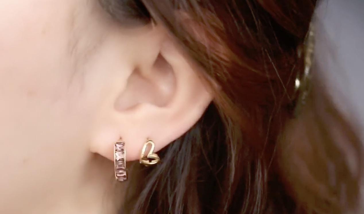 February Birthstone Gold Huggies: Amethyst CZ Crystal Hoop Earrings, Purple Crystal Hoops