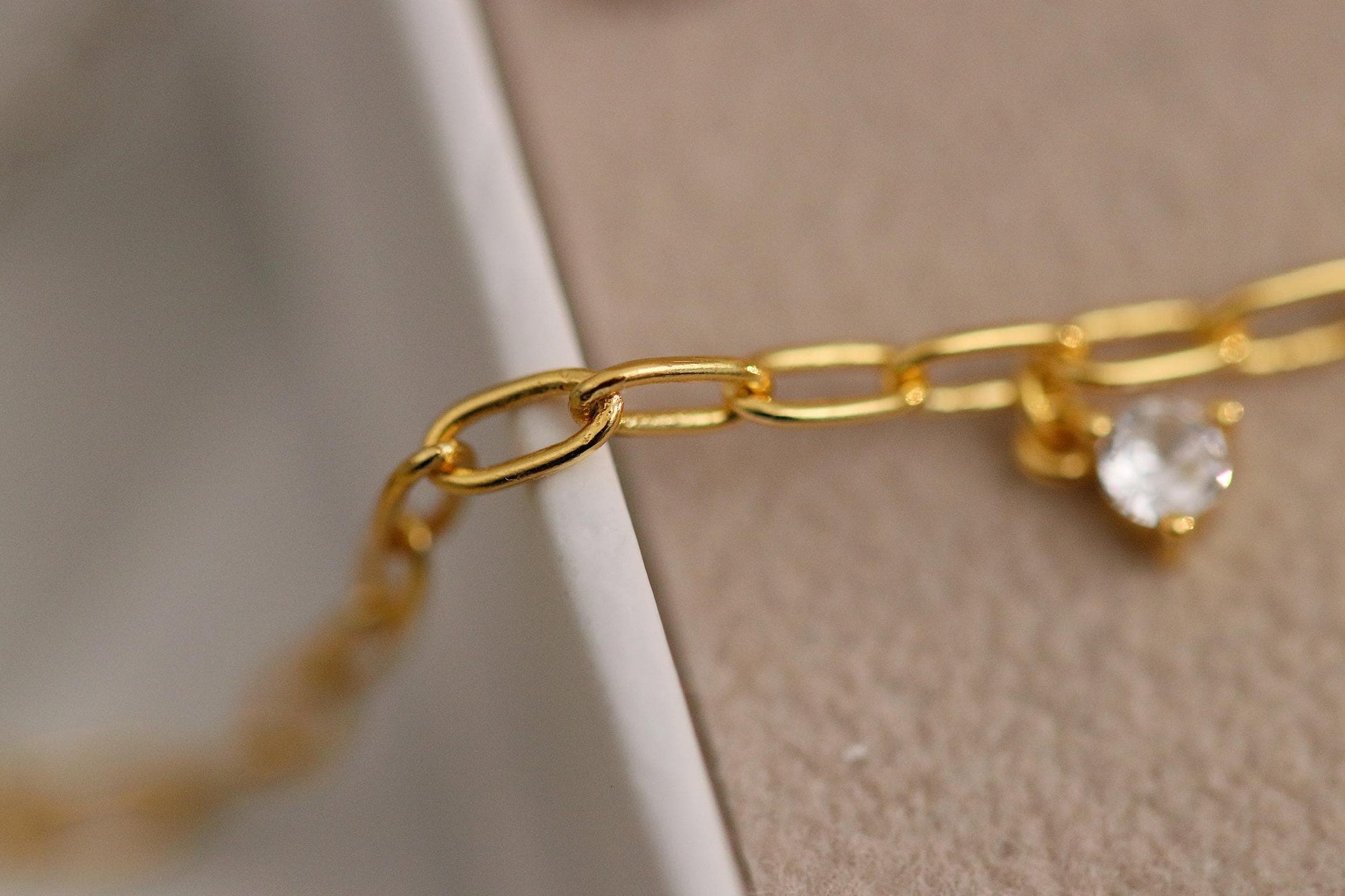 925 Sterling Silver or Gold Dainty Chain Bracelet – CZ Crystal Drop Charm, Minimalist Adjustable Jewellery, Christmas Gift for Her