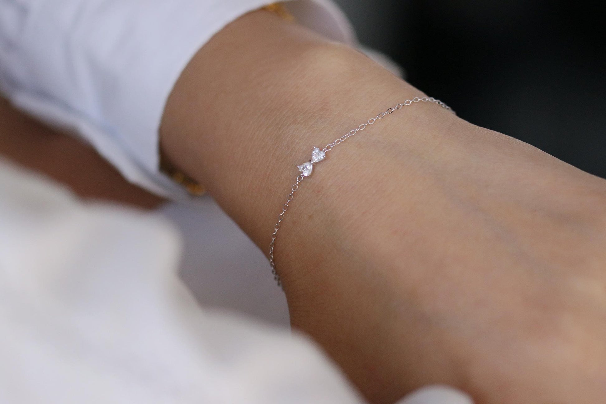 925 Sterling Silver or Gold Bow Bracelet – Dainty CZ Butterfly Bowknot Chain Bracelet, Minimalist Jewellery, Christmas Gift Idea