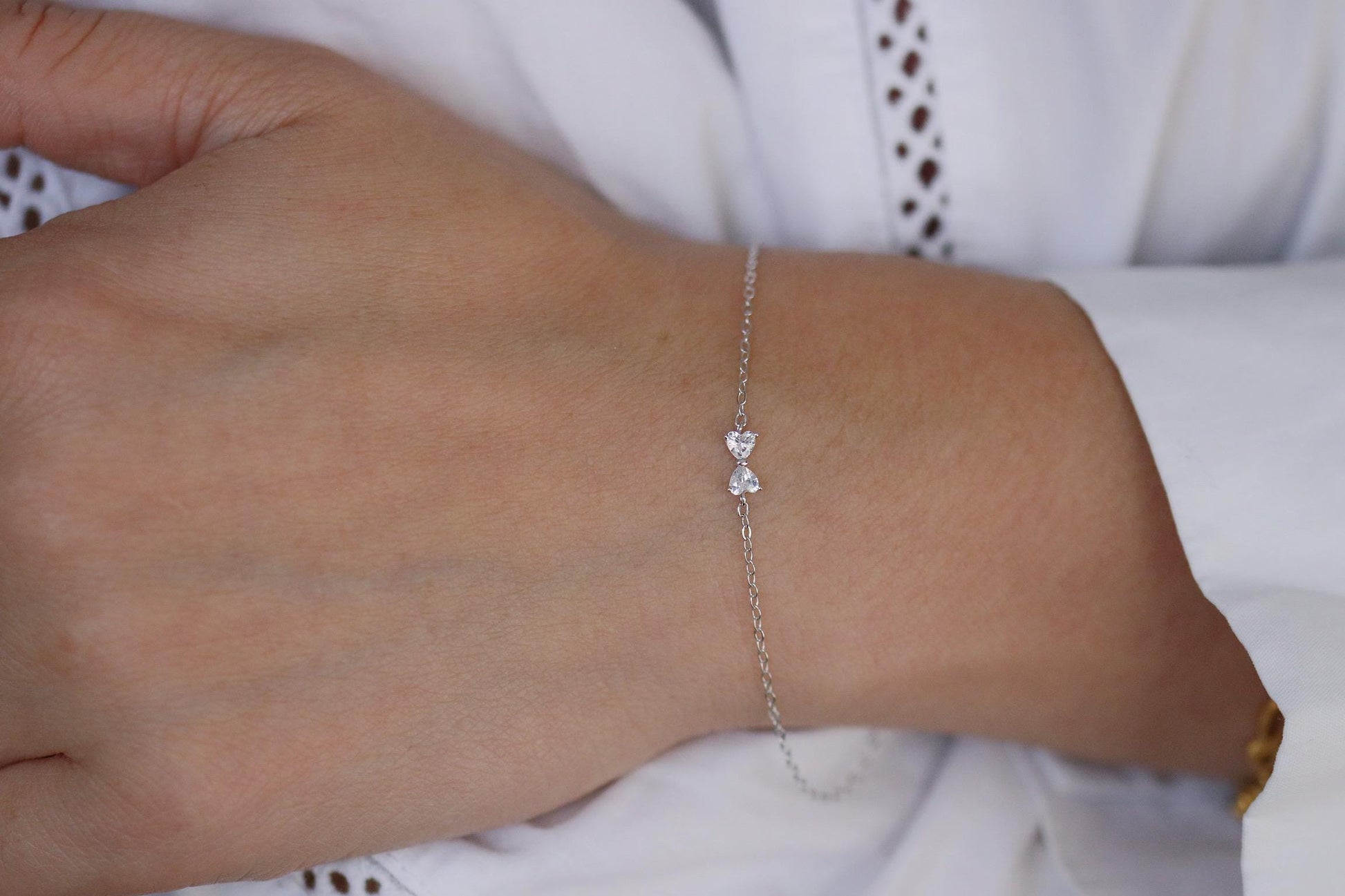 925 Sterling Silver or Gold Bow Bracelet – Dainty CZ Butterfly Bowknot Chain Bracelet, Minimalist Jewellery, Christmas Gift Idea