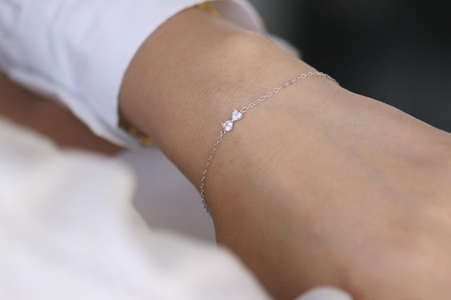 Sterling Silver Gold Bow Bracelet – Dainty CZ Butterfly Bowknot Chain,Minimalist Jewellery,Thank You Gift